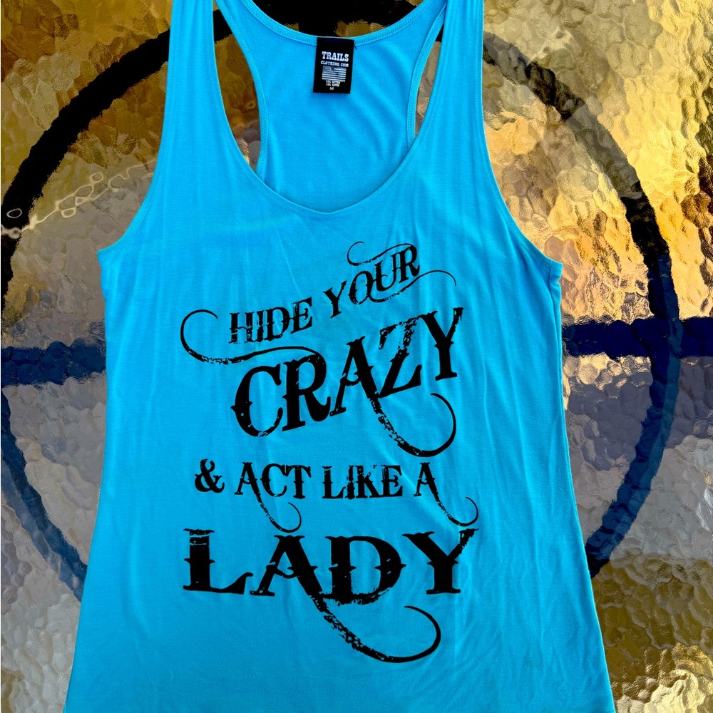Women’s Blue / Black Graphic Tank Top with Bold Text